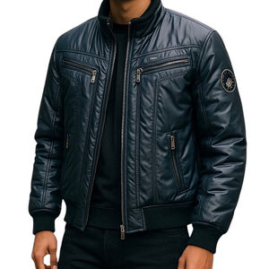 Paul Black Lightweight Puffer Bomber Varsity Jacket Fall Winter Coat Size LARGE